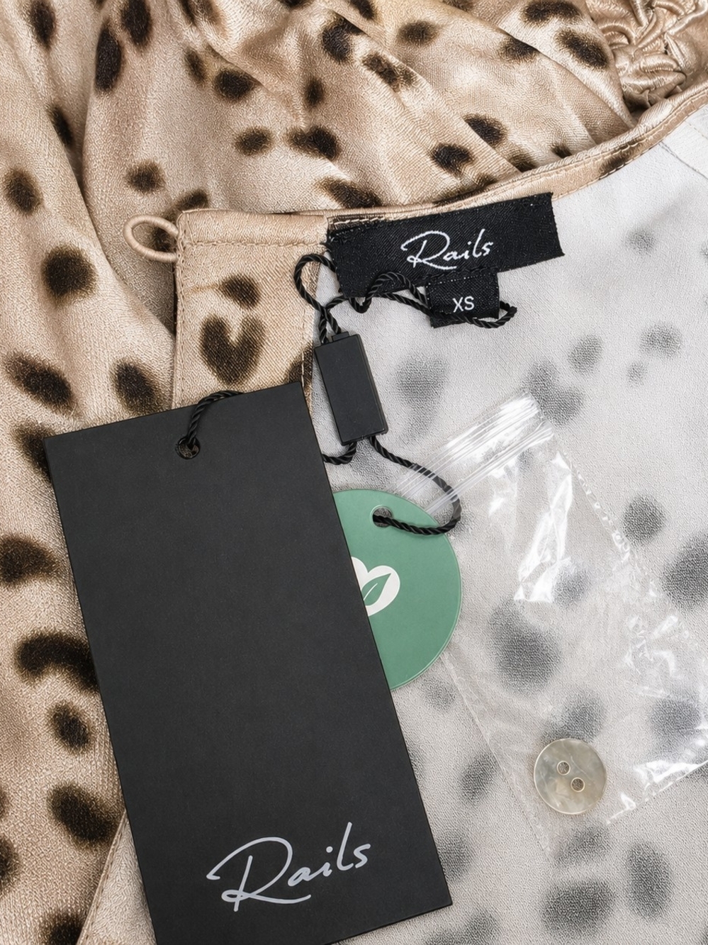 Rails Beige Leopard Satin Maxi Dress with Ruched Side - Picture 5 of 5